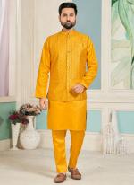 Banglori Silk Yellow Wedding Wear Embroidery Work Readymade Kurta Pant With Koti